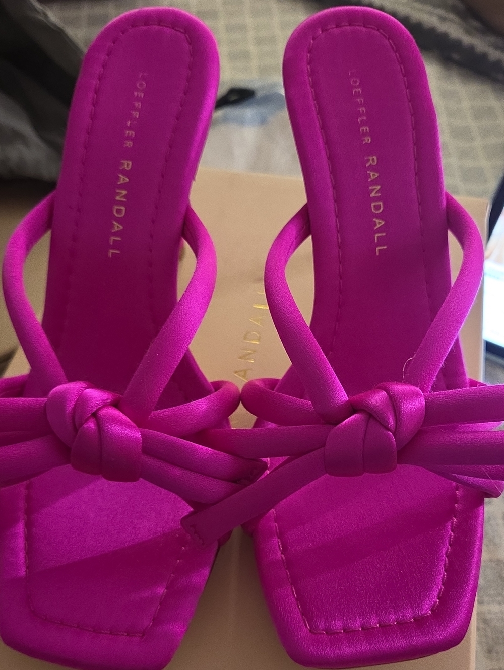 Loeffler Randall Fuchsia Knotted Strap Satin Mules